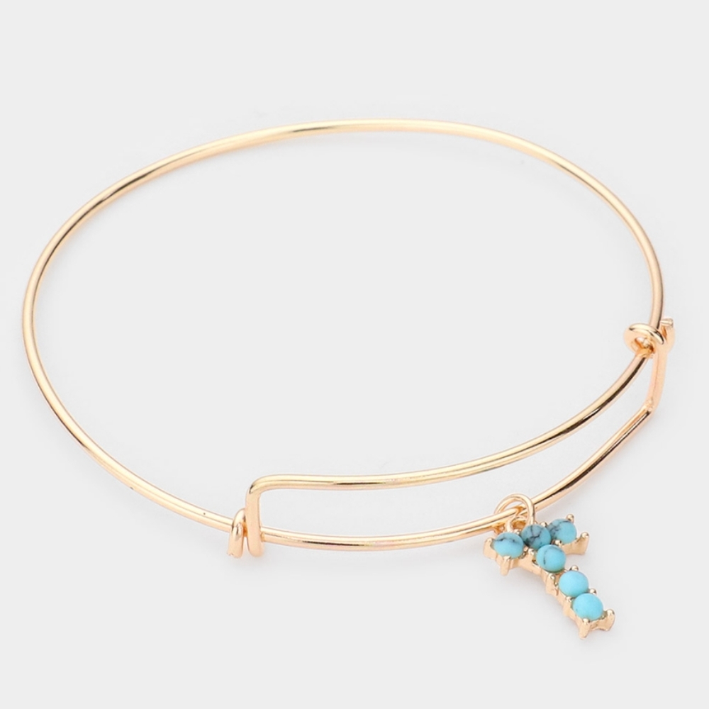 💥T- Turquoise Embellished Monogram Charm Bracelet